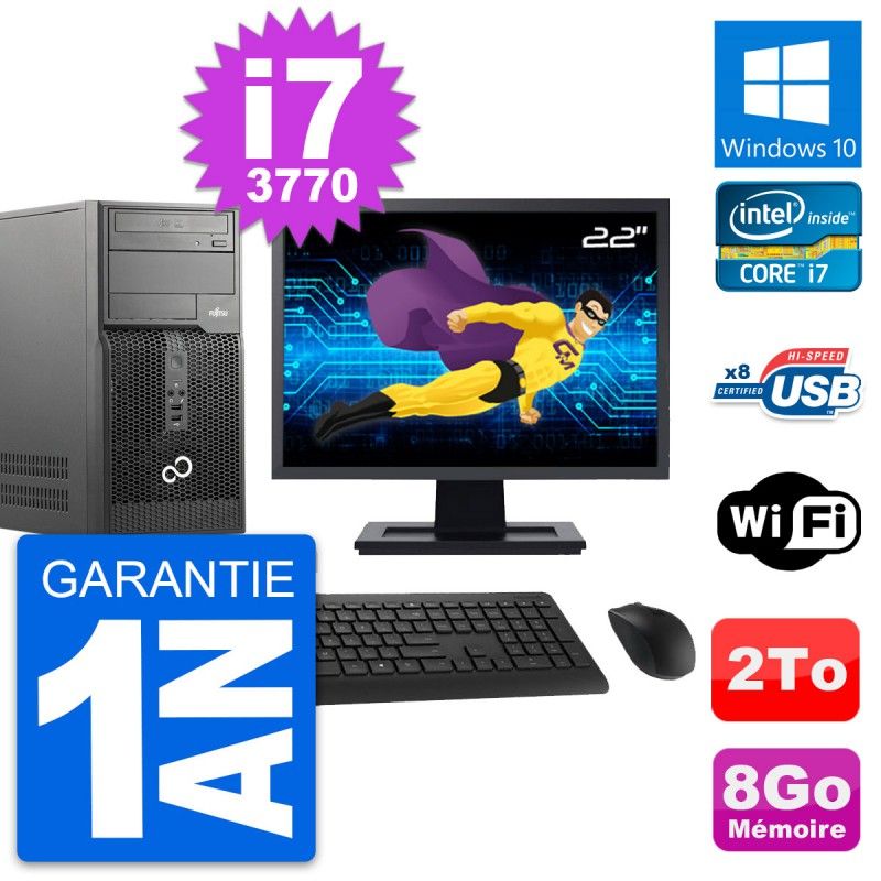Fujitsu P510 22-inch PC Tower - Intel i7-3770, 8GB RAM, 2TB HDD, Windows 10