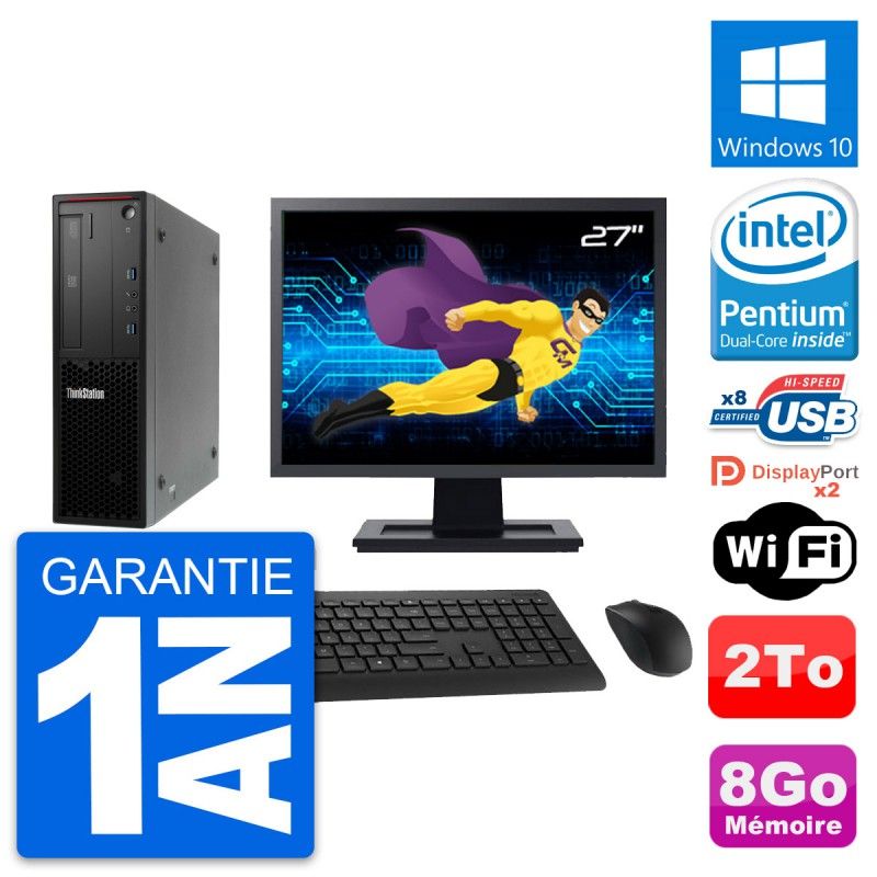 Lenovo P300 SFF Desktop - 27" Screen, Pentium G3220, 8GB RAM, 2TB HDD, Windows 10, WiFi