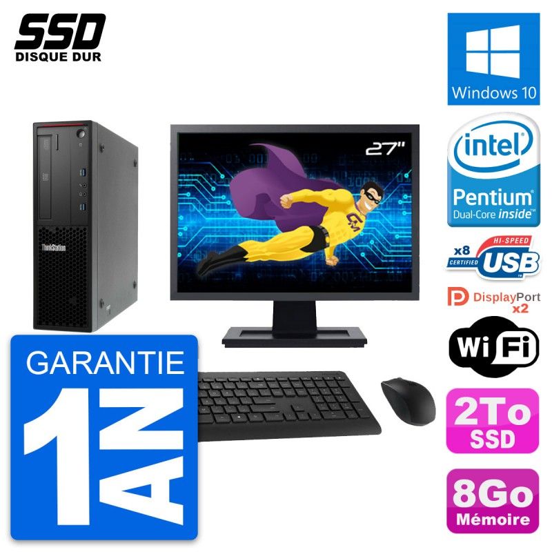 Lenovo ThinkStation P300 SFF 27" Screen, Intel Pentium G3220, 8GB RAM, 2TB SSD, Windows 10, WiFi