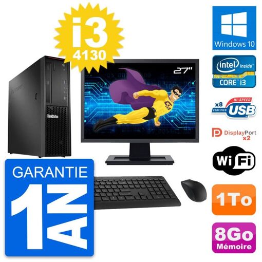 Computadora de escritorio Lenovo P300 SFF - Pantalla de 27', Procesador Intel i3-4130, 8 GB de RAM, Disco duro de 1 TB, Windows 10, WiFi