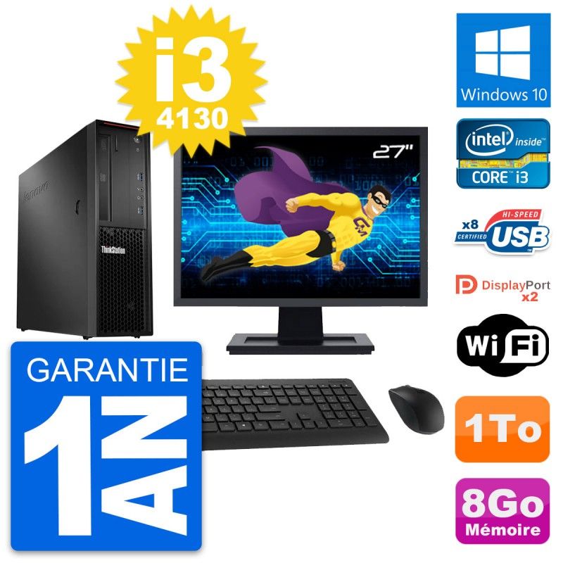 Lenovo P300 SFF Desktop Computer - 27" Screen, Intel i3-4130, 8GB RAM, 1TB HDD, Windows 10, Wi-Fi