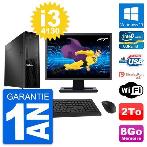 Computadora de escritorio Lenovo P300 SFF | Pantalla de 27" | Intel i3-4130 | 8 GB RAM | 2 TB Almacenamiento | Windows 10