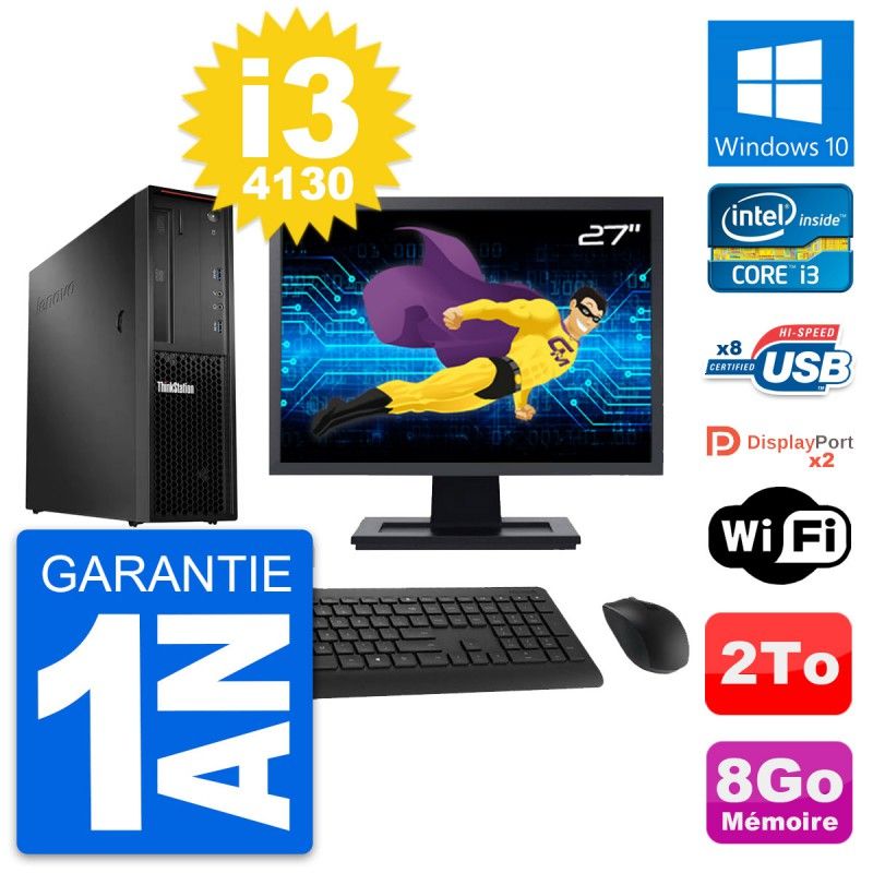 Lenovo P300 SFF Desktop Computer | 27" Screen | Intel i3-4130 | 8GB RAM | 2TB Storage | Windows 10