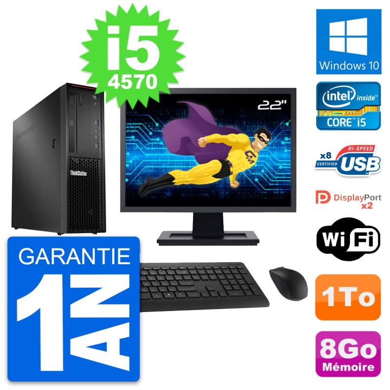Lenovo P300 SFF Desktop PC - 22" Screen, Intel i5-4570, 8GB RAM, 1TB HDD, Windows 10, WiFi