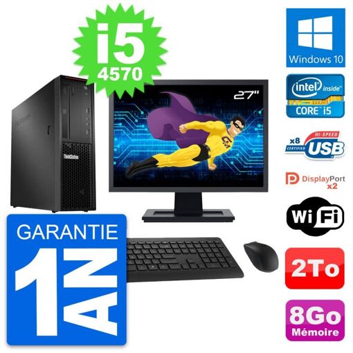 Ordenador de escritorio Lenovo P300 SFF, pantalla de 27', procesador Intel i5-4570, 8 GB de RAM, disco duro de 2 TB, Windows 10, WiFi