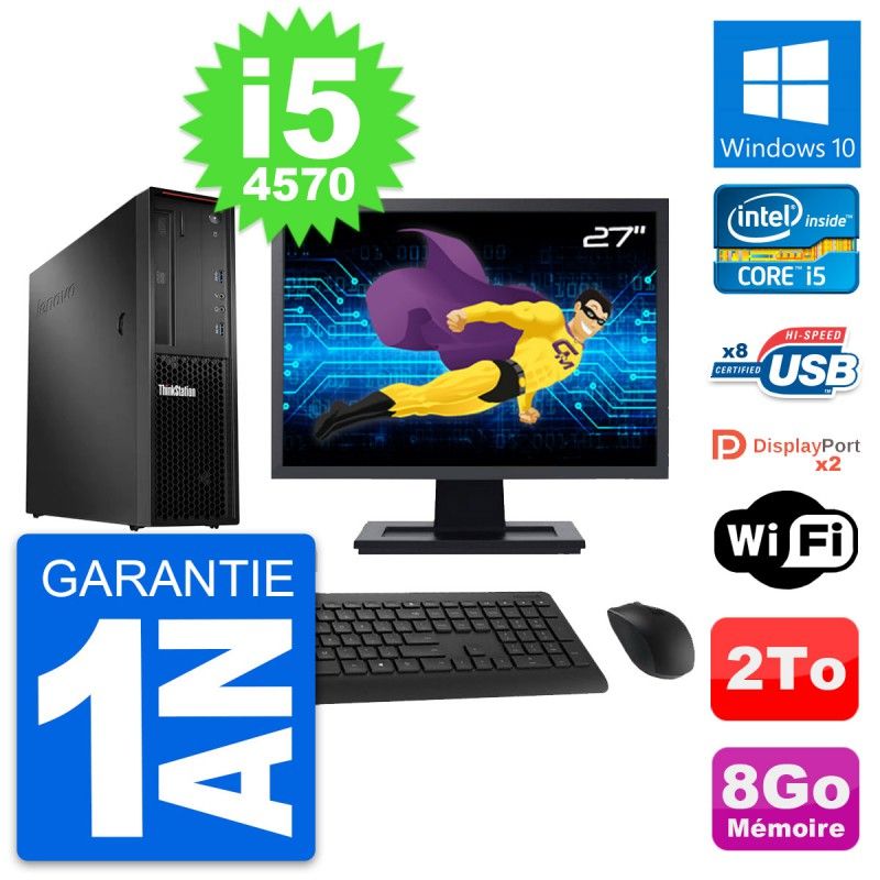 Lenovo P300 SFF Desktop Computer, 27" Screen, Intel i5-4570, 8GB RAM, 2TB HDD, Windows 10, WiFi