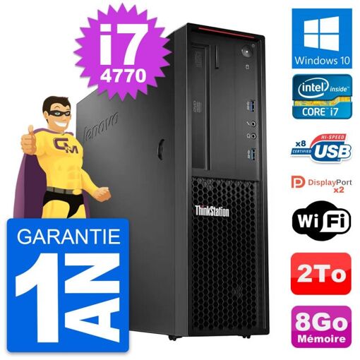 PC de escritorio Lenovo ThinkStation P300 SFF - Procesador Intel Core i7-4770, 8GB de RAM, 2TB HDD, Windows 10, WiFi