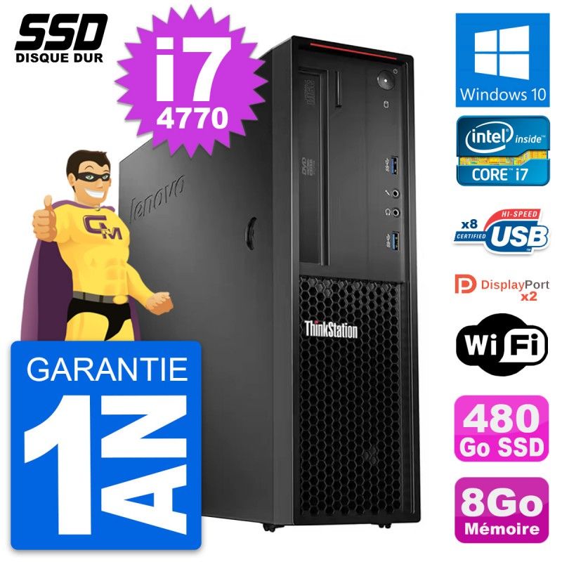 Lenovo ThinkStation P300 SFF - Intel i7-4770, 8GB RAM, 480GB SSD, Windows 10, WiFi