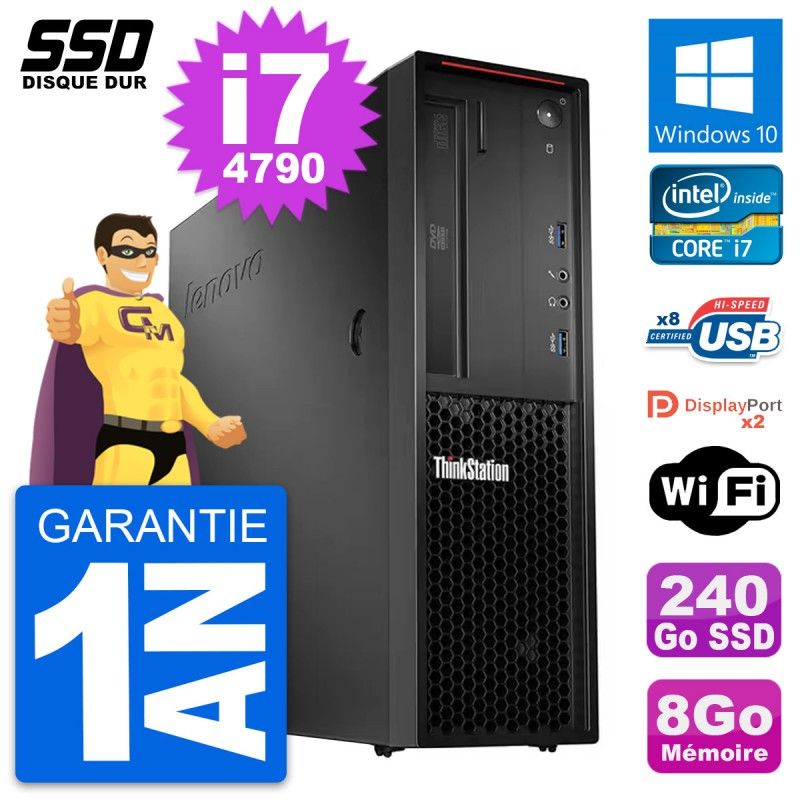 Lenovo ThinkStation P300 SFF Desktop - Intel i7-4790, 8GB RAM, 240GB SSD, Windows 10, WiFi