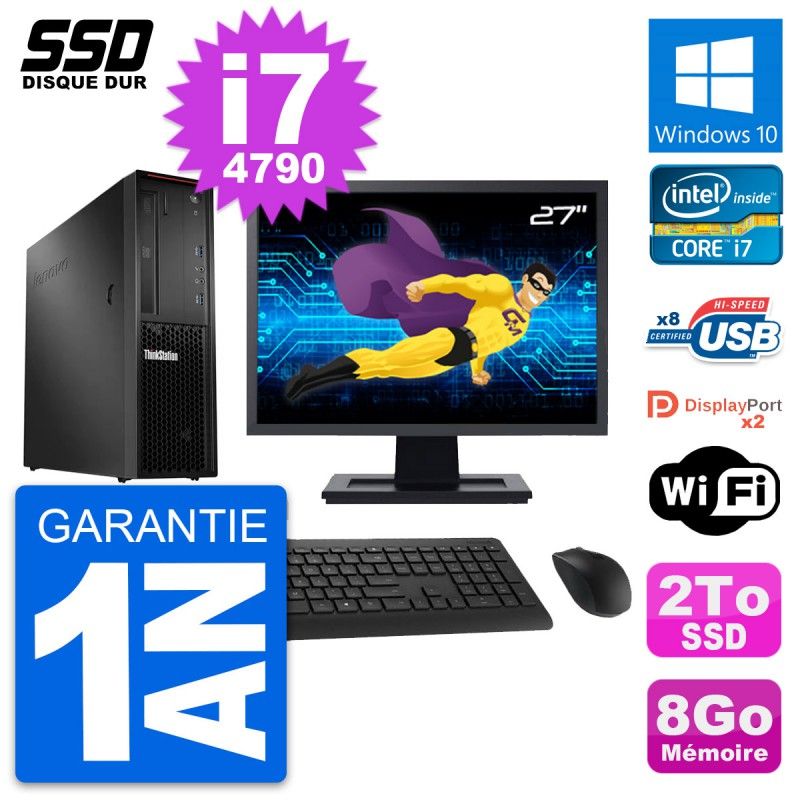 Lenovo P300 SFF Desktop Computer - 27" Display, Intel Core i7-4790, 8GB RAM, 2TB SSD, Windows 10, WiFi