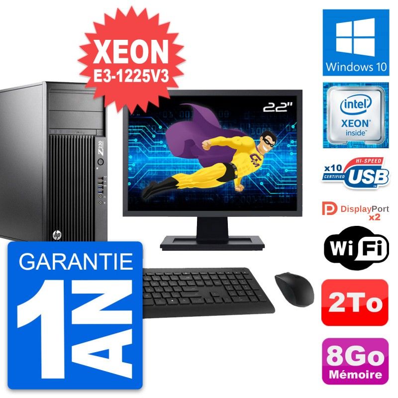 HP Z230 Workstation Computer - 22" Screen, Intel Xeon E3-1225V3, 8GB RAM, 2TB HDD, Windows 10