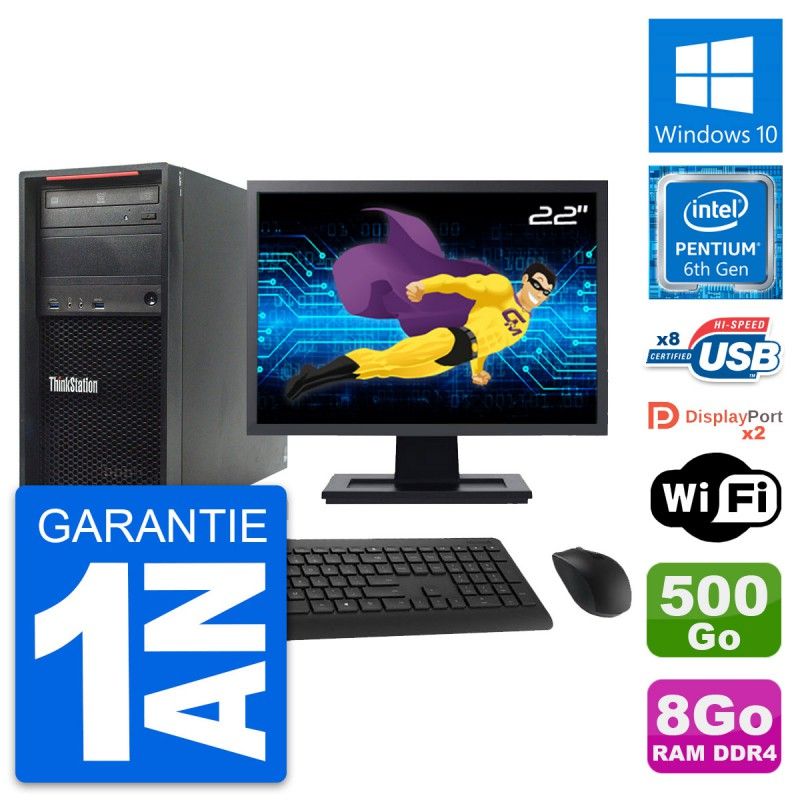 Lenovo ThinkStation P320 MT 22" Screen, Intel Pentium G4400, 8GB RAM, 500GB HDD, Windows 10, WiFi