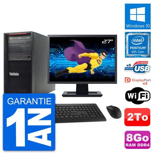 Lenovo ThinkStation P320 MT - Pantalla de 27", Procesador Intel Pentium G4400, 8 GB de RAM, Disco duro de 2 TB, Windows 10, WiFi