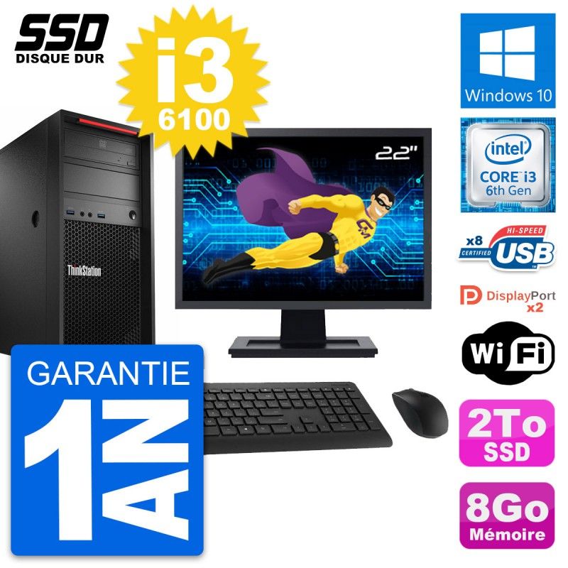 Lenovo P320 22-inch Desktop Computer - Intel Core i3, 8GB RAM, 2TB SSD, Windows 10
