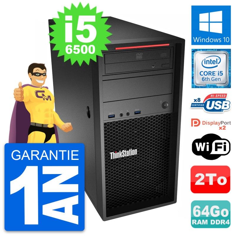 Estación de trabajo Lenovo ThinkStation P320 MT - Intel Core i5-6500, 64GB de RAM, 2TB HDD, Windows 10, WiFi