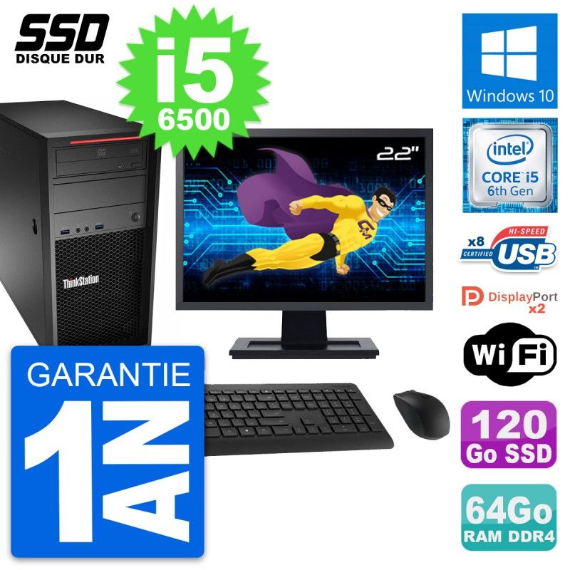Lenovo P320 MT Desktop Computer - 22' Screen, Core i5-6500, 64GB RAM, 120GB SSD, Windows 10, Wifi