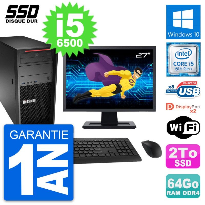 Lenovo P320 MT Desktop PC - 27" Display, Intel i5-6500, 64GB RAM, 2TB SSD, Windows 10, WiFi