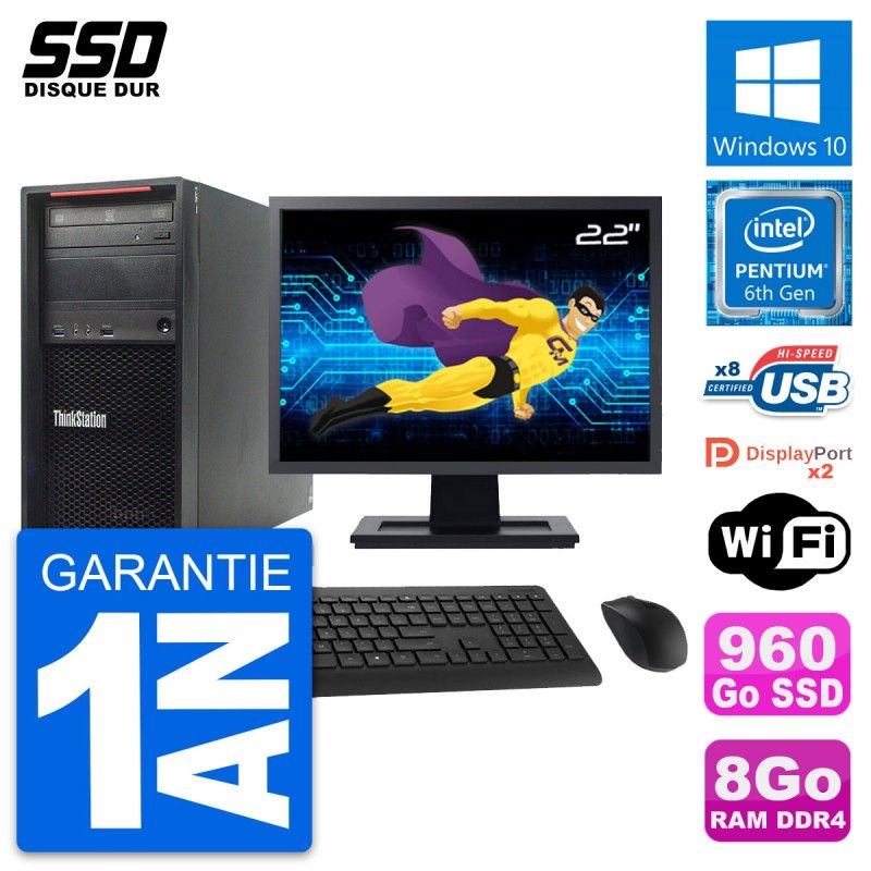 Lenovo ThinkStation P310 MT 22" Display, Intel G4400, 8GB RAM, 960GB SSD, Windows 10, WiFi