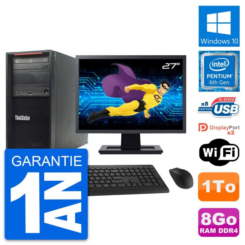 Lenovo ThinkStation P310 MT Desktop Computer - 27" Display, Intel Pentium G4400, 8GB RAM, 1TB Storage, Windows 10, WiFi