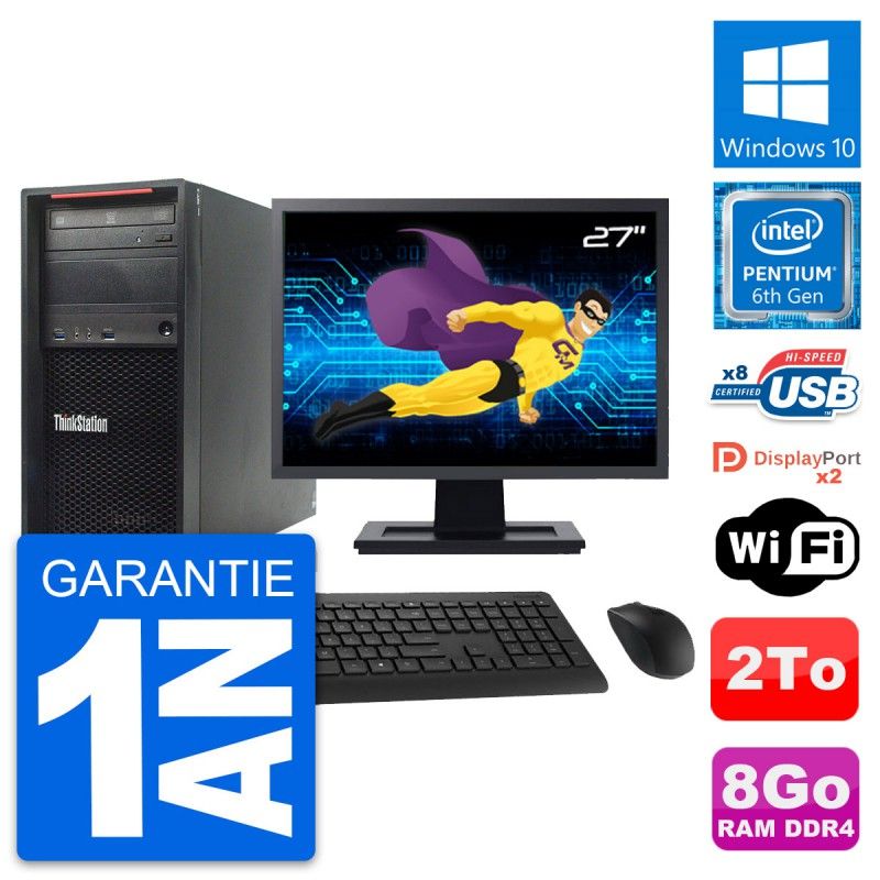 Lenovo ThinkStation P310 MT Desktop Computer, 27" Screen, Intel G4400, 8GB RAM, 2TB HDD, Windows 10, WiFi