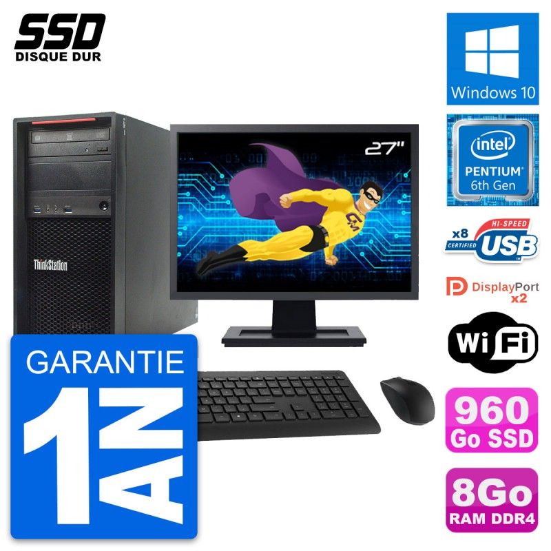 Lenovo ThinkStation P310 MT 27" Display, Intel G4400, 8GB RAM, 960GB SSD, Windows 10, WiFi