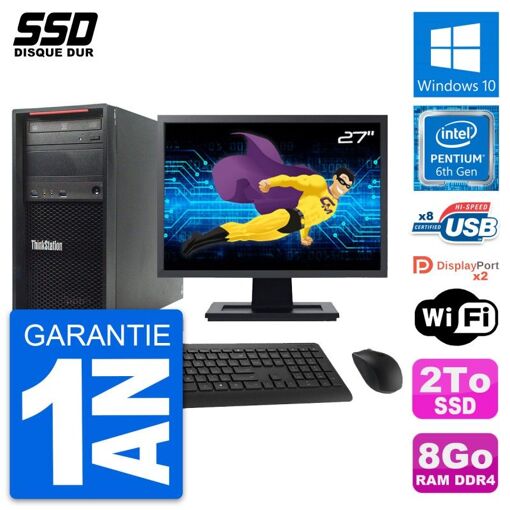 Estación de trabajo Lenovo ThinkStation P310 - Pantalla de 27', Intel G4400, 8 GB de RAM, 2 TB SSD, Windows 10, WiFi