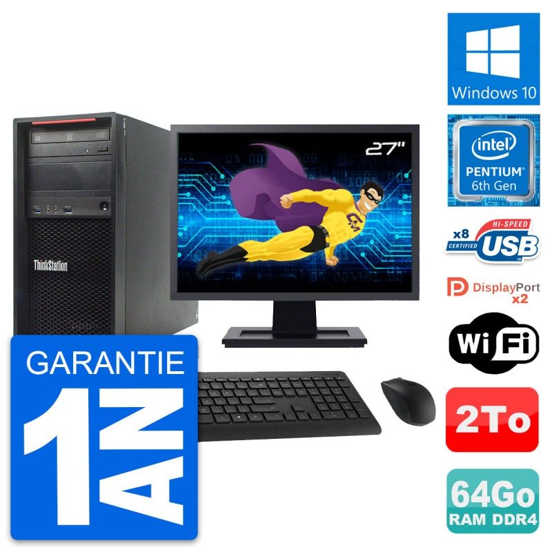 Lenovo ThinkStation P310 - 27" Display, Pentium G4400, 64GB RAM, 2TB HDD, Windows 10, WiFi