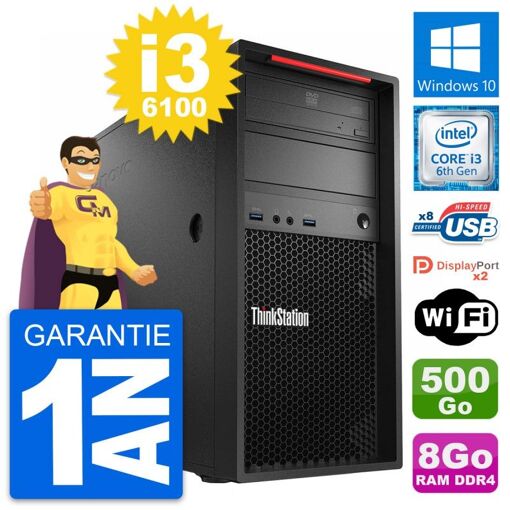 Estación de trabajo Lenovo P310 MT - Procesador Intel Core i3-6100, 8 GB de RAM, Disco duro de 500 GB, Windows 10, WiFi