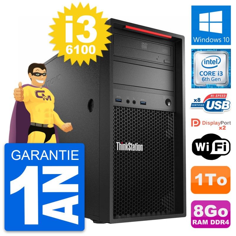 Lenovo P310 MT Desktop - Intel Core i3-6100, 8GB RAM, 1TB HDD, Windows 10, WiFi