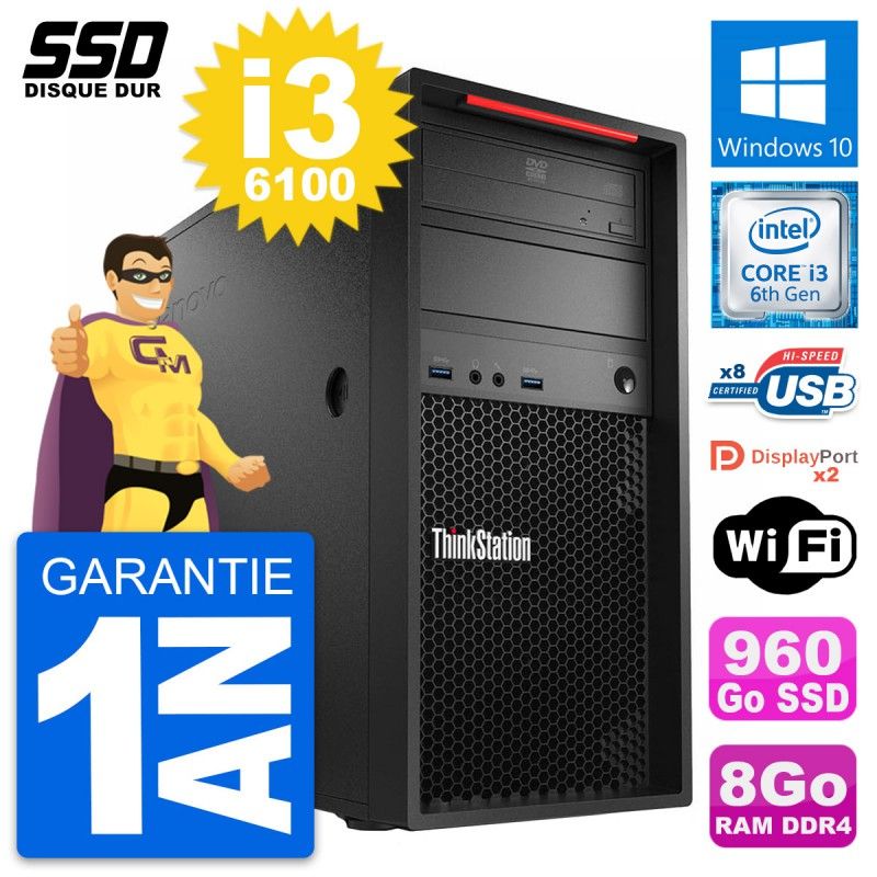Lenovo ThinkStation P310 Desktop PC - Intel i3-6100, 8GB RAM, 960GB SSD, Windows 10, WiFi