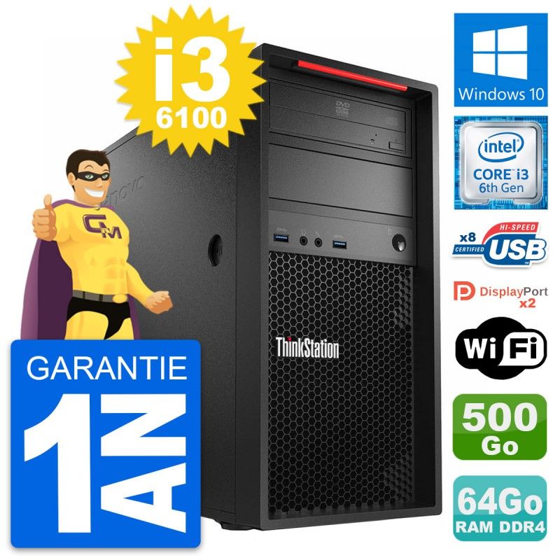 Lenovo ThinkStation P310 i3-6100 64GB RAM 500GB HDD Windows 10 WiFi Desktop PC