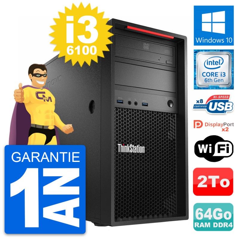 Lenovo ThinkStation P310 MT - Core i3-6100, 64GB RAM, 2TB HDD, Windows 10