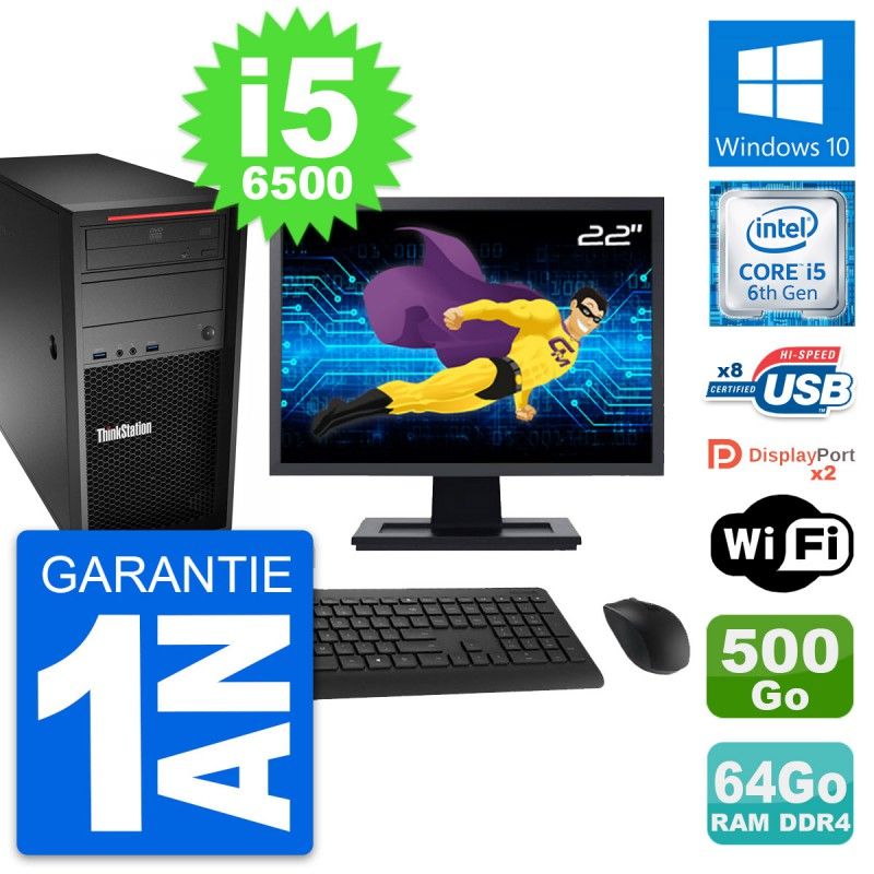 Lenovo ThinkStation P310 22" Core i5-6500 64GB RAM 500GB HDD Windows 10 Wi-Fi