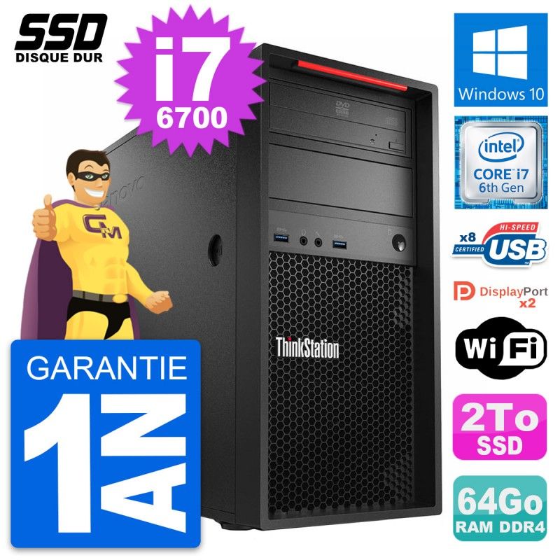 Lenovo ThinkStation P310 Desktop PC - Intel i7-6700, 64GB RAM, 2TB SSD, Windows 10, WiFi