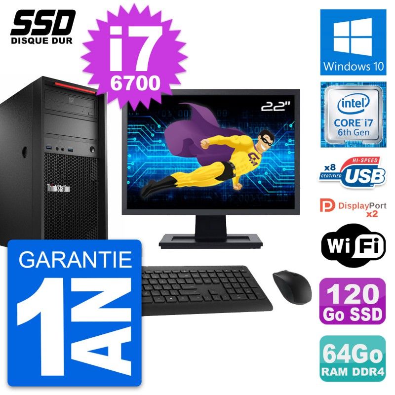 Lenovo ThinkStation P310 MT 22-inch Core i7-6700, 64GB RAM, 120GB SSD, Windows 10, WiFi