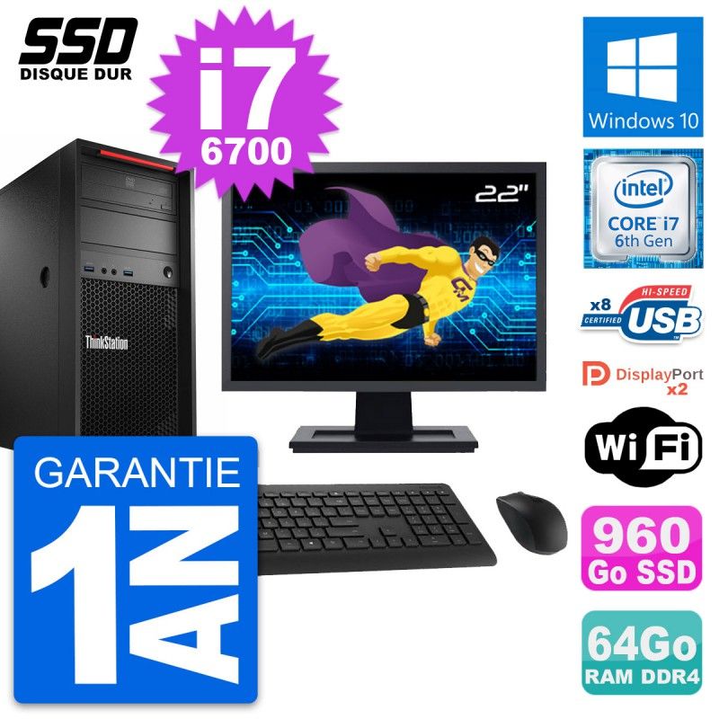 Lenovo ThinkStation P310 MT 22" Core i7-6700 64GB RAM 960GB SSD Windows 10 WiFi