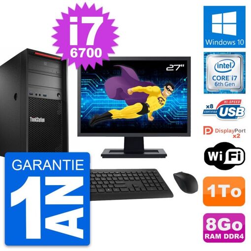 Computadora de escritorio Lenovo P310 MT - Pantalla de 27", Procesador Intel Core i7-6700, 8 GB de RAM, 1 TB HDD, Windows 10, WiFi