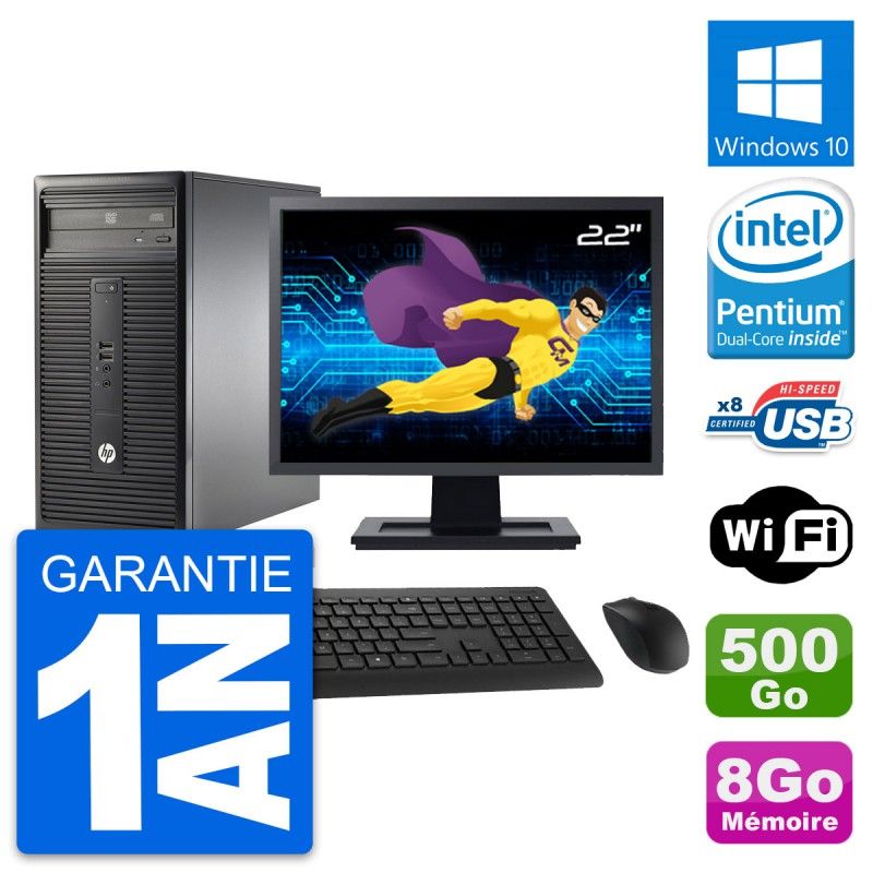 HP 280 G1 Desktop PC - 22" Screen, Pentium G3220, 8GB RAM, 500GB HDD, Windows 10, WiFi