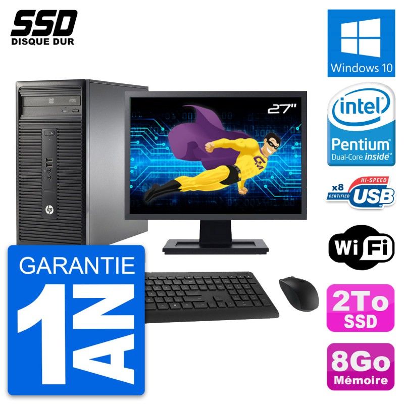 HP 280 G1 Desktop Computer - 27" Screen, Intel Pentium G3220, 8GB RAM, 2TB SSD, Windows 10, WiFi