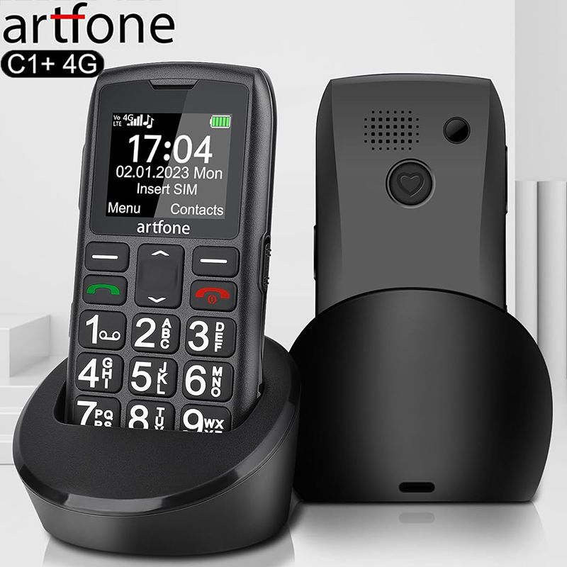 Artfone C1+ 4G Senior Unlocked Mobile Phone - 1.8" Large Buttons, SOS Button, 1800mAh Battery, Torch Light - Black