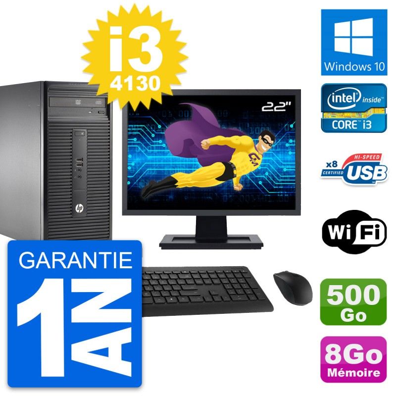 HP 280 G1 Desktop PC - 22" Screen, Core i3-4130, 8GB RAM, 500GB HDD, Windows 10, WiFi