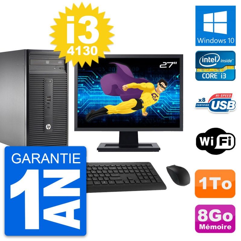 HP 280 G1 MT Desktop PC - 27" Screen, Core i3-4130, 8GB RAM, 1TB HDD, Windows 10