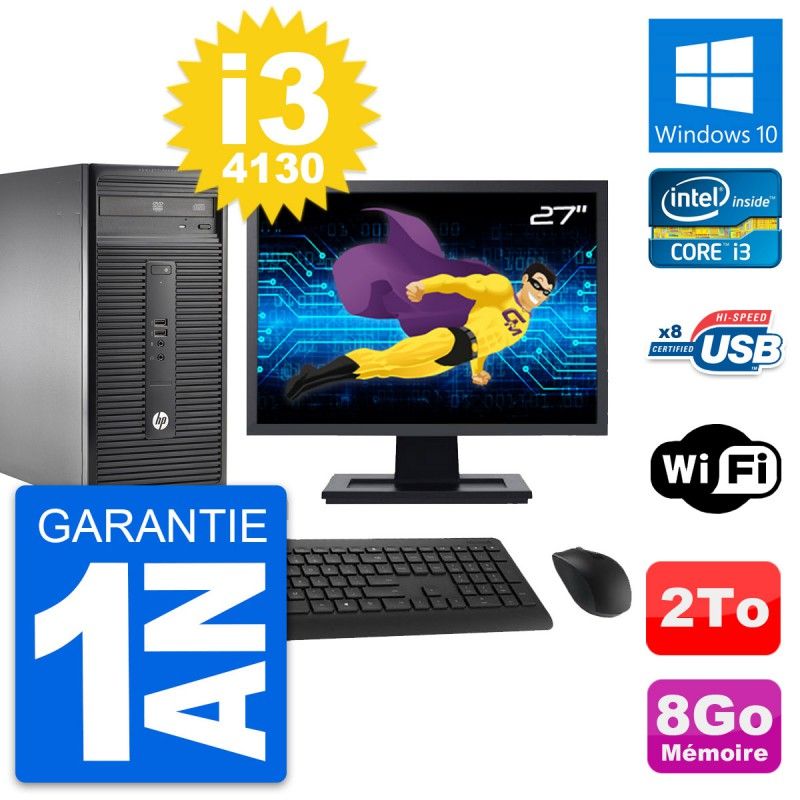 HP 280 G1 MT Desktop PC - 27" Screen, Core i3-4130, 8GB RAM, 2TB HDD, Windows 10, WiFi