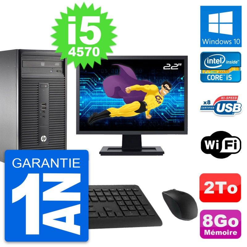 HP 280 G1 MT Desktop PC - 22" Screen, Core i5-4570, 8GB RAM, 2TB HDD, Windows 10, WiFi