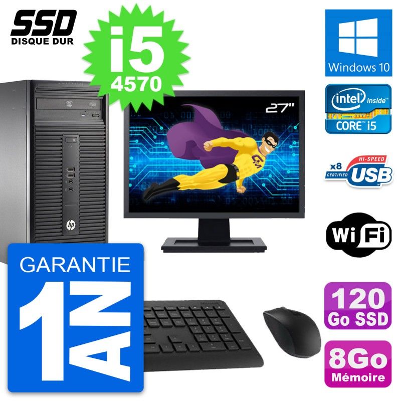 HP 280 G1 MT Desktop PC - 27" Screen, Core i5-4570, 8GB RAM, 120GB SSD, Windows 10, WiFi