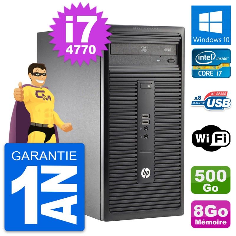HP 280 G1 MT Desktop PC - Intel Core i7-4770, 8GB RAM, 500GB HDD, Windows 10, WiFi