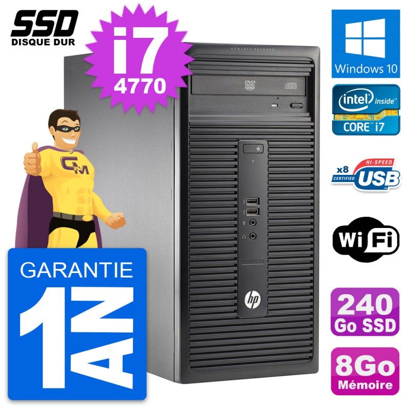HP 280 G1 MT Desktop PC - Intel Core i7-4770, 8GB RAM, 240GB SSD, Windows 10, WiFi
