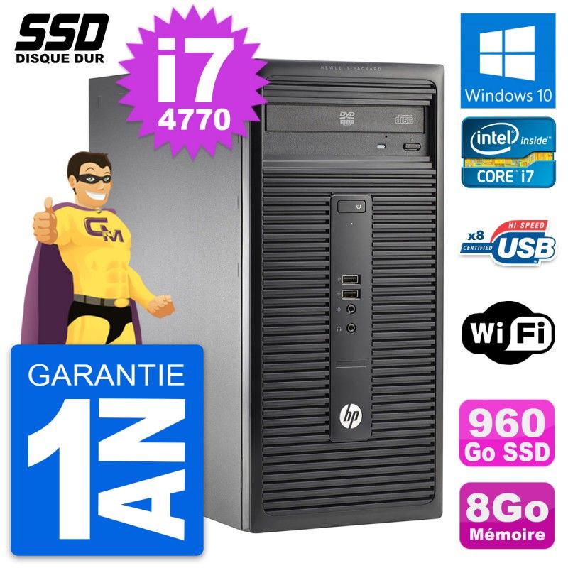 HP 280 G1 MT Desktop PC - Intel Core i7-4770, 8GB RAM, 960GB SSD, Windows 10, WiFi