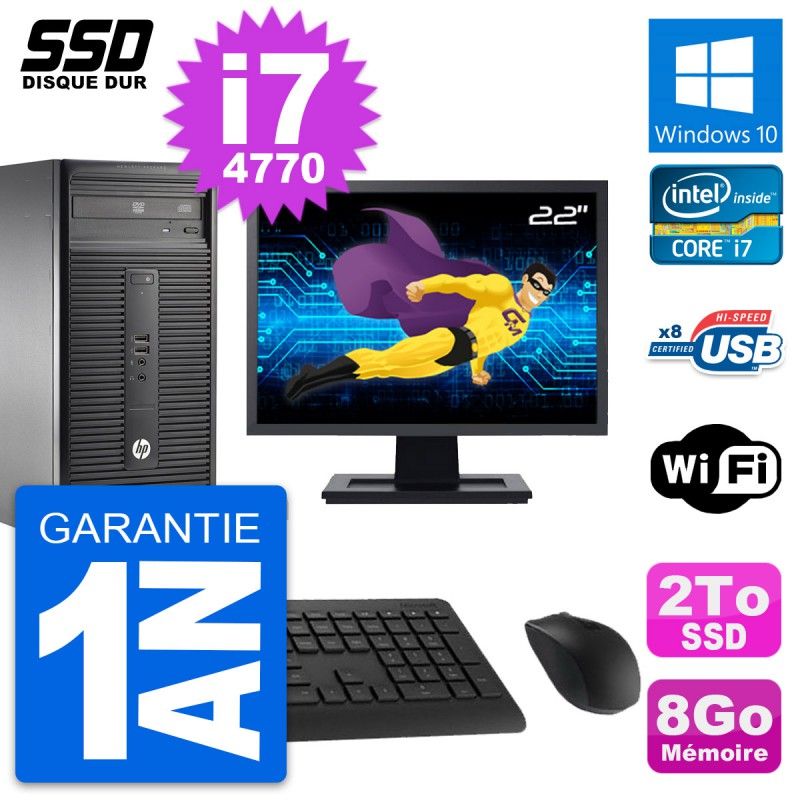 HP 280 G1 Desktop PC - 22-inch Screen, Intel Core i7-4770, 8GB RAM, 2TB SSD, Windows 10, WiFi