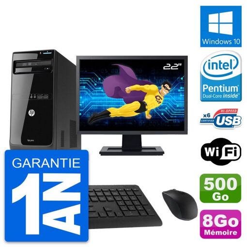 HP Pro 3500 Desktop PC - 22" Screen, Intel Pentium G2020, 8GB RAM, 500GB HDD, Windows 10, WiFi